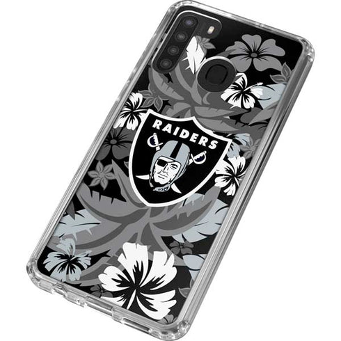 NFL Las Vegas Raiders Tropical Print Galaxy A21 Clear Case