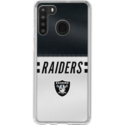 NFL Las Vegas Raiders White Striped Galaxy A21 Clear Case