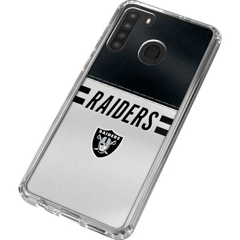 NFL Las Vegas Raiders White Striped Galaxy A21 Clear Case