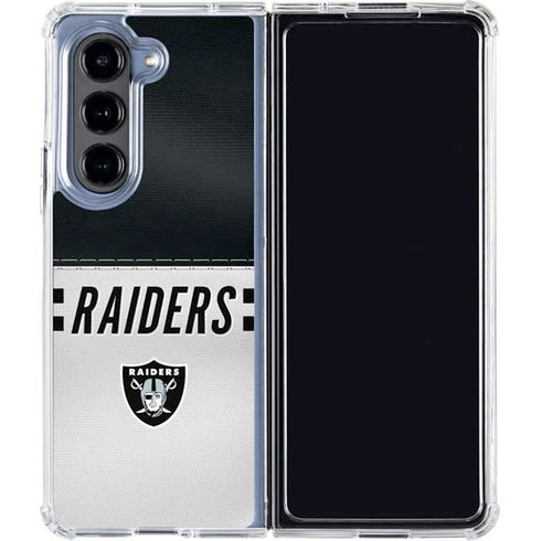 NFL Las Vegas Raiders White Striped Galaxy Z Fold5 5G Clear Case