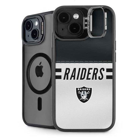NFL Las Vegas Raiders White Striped iPhone 14 Plus Kickstand Case