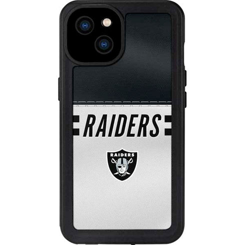 NFL Las Vegas Raiders White Striped iPhone 15 Plus Waterproof Case