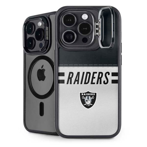 NFL Las Vegas Raiders White Striped iPhone 15 Pro Kickstand Case