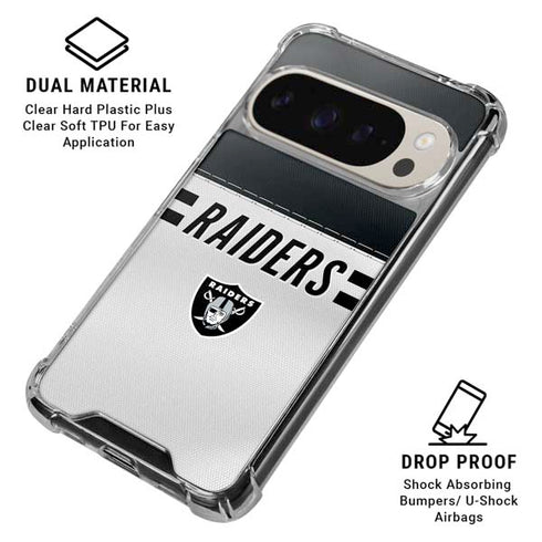 NFL Las Vegas Raiders White Striped Pixel 9/9 Pro Clear Case