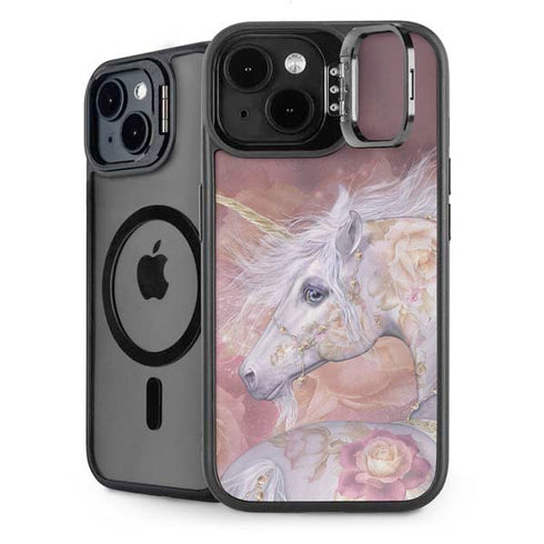 Licorne Florale Rose Unicorn by Laurie Prindle iPhone 14 Plus Kickstand Case