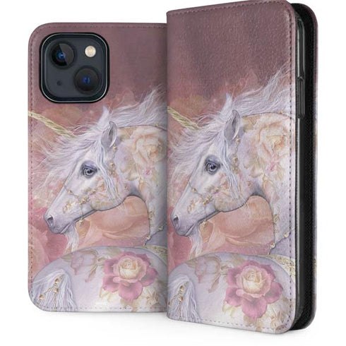 Licorne Florale Rose Unicorn by Laurie Prindle iPhone 15 Plus Folio Case