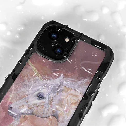 Licorne Florale Rose Unicorn by Laurie Prindle iPhone 15 Plus Waterproof Case
