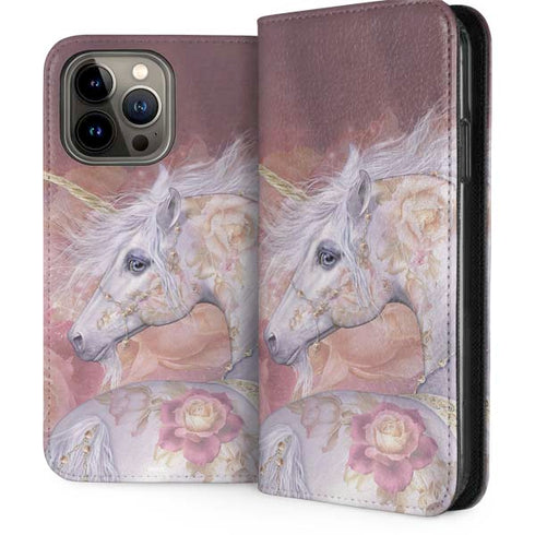 Licorne Florale Rose Unicorn by Laurie Prindle iPhone 15 Pro Max Folio Case