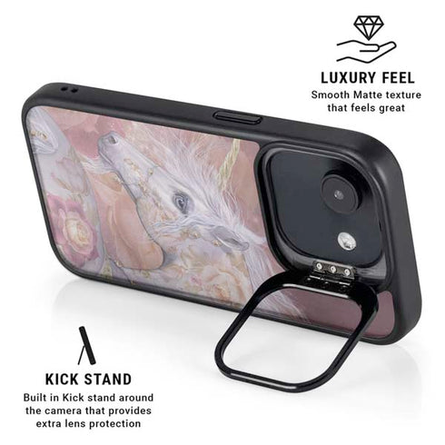 Licorne Florale Rose Unicorn by Laurie Prindle iPhone 16e Kickstand Case
