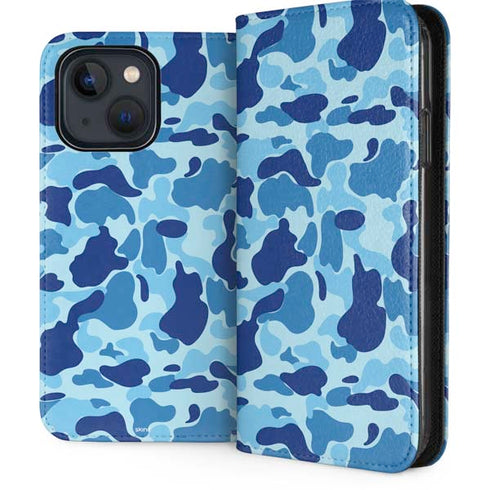 Light Blue Street Camo iPhone 15 Plus Folio Case