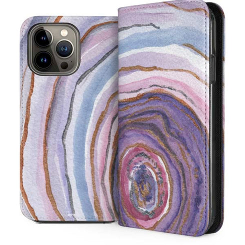 Lilac Watercolor Geode iPhone 14 Pro Max Folio Case