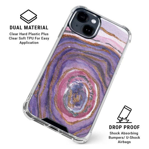 Lilac Watercolor Geode iPhone 15 Clear Case