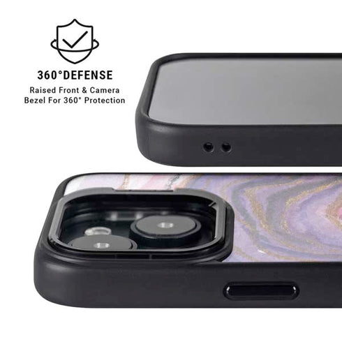 Lilac Watercolor Geode iPhone 15 Kickstand Case