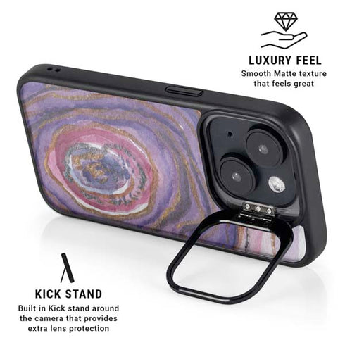 Lilac Watercolor Geode iPhone 15 Plus Kickstand Case