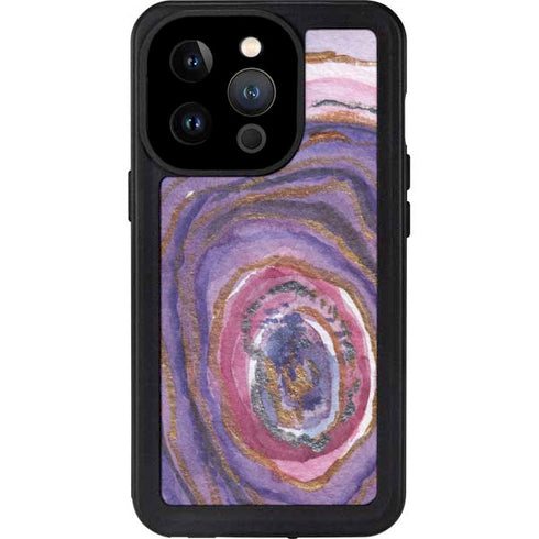 Lilac Watercolor Geode iPhone 15 Pro Waterproof Case