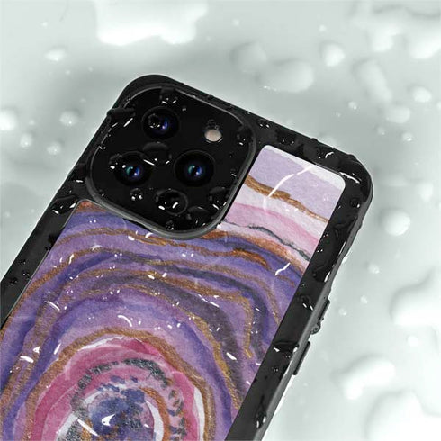 Lilac Watercolor Geode iPhone 15 Pro Waterproof Case