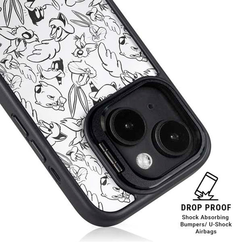 Looney Tunes Looney Squad Black and White Grid iPhone 13 Kickstand Case
