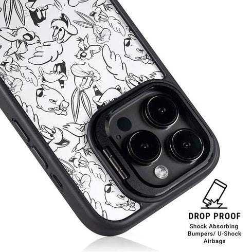 Looney Tunes Looney Squad Black and White Grid iPhone 13 Pro Kickstand Case