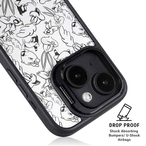 Looney Tunes Looney Squad Black and White Grid iPhone 14 Kickstand Case