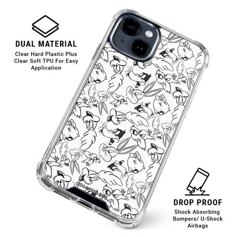 Looney Tunes Looney Squad Black and White Grid iPhone 15 Clear Case