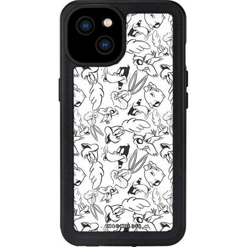 Looney Tunes Looney Squad Black and White Grid iPhone 15 Plus Waterproof Case