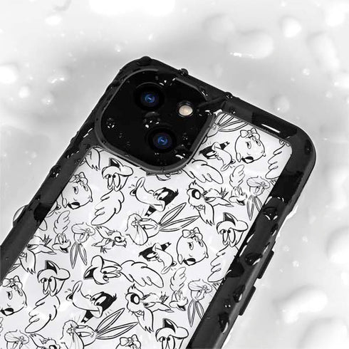 Looney Tunes Looney Squad Black and White Grid iPhone 15 Plus Waterproof Case