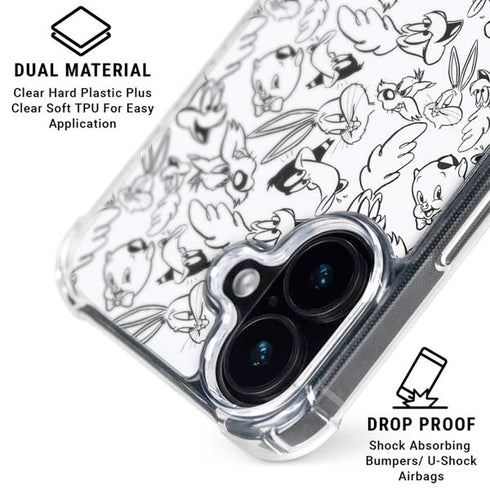 Looney Tunes Looney Squad Black and White Grid iPhone 16 Clear Case