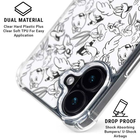 Looney Tunes Looney Squad Black and White Grid iPhone 16 Plus Clear Case