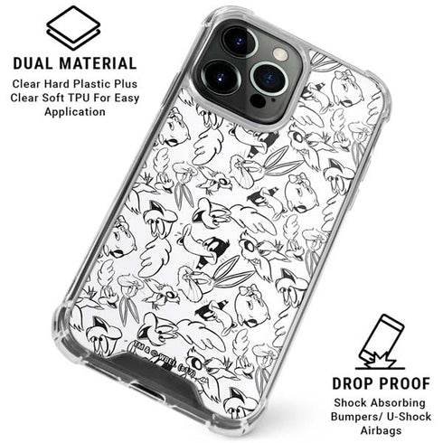 Looney Tunes Looney Squad Black and White Grid iPhone 16 Pro Clear Case