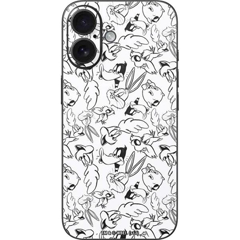 Looney Tunes Looney Squad Black and White Grid iPhone 16 Skin
