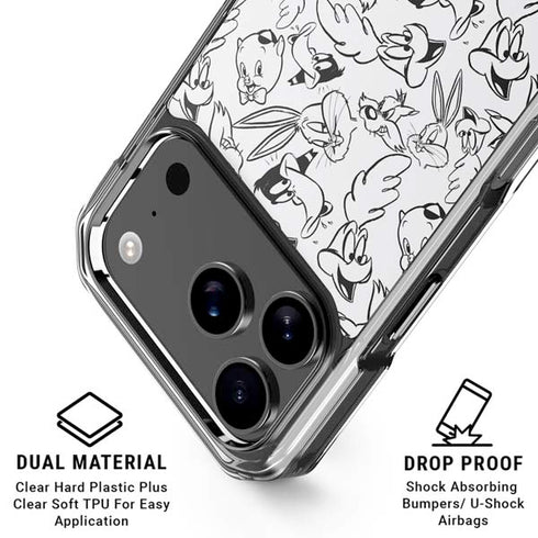 Looney Tunes Looney Squad Black and White Grid iPhone 18 Pro Clear Case