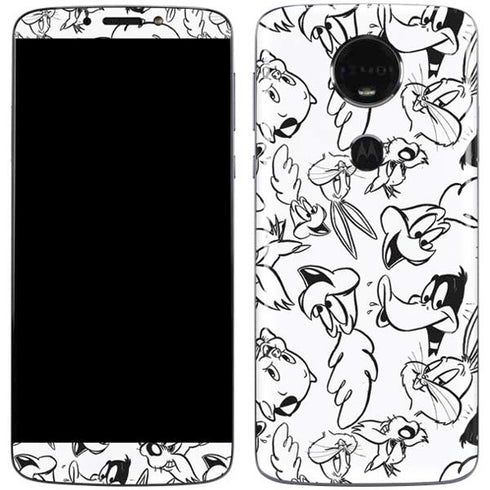 Looney Tunes Looney Squad Black and White Grid Moto E5 Plus Skin