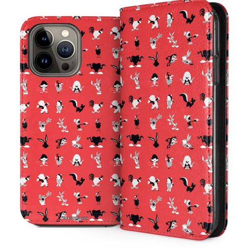 Looney Tunes Identity Red Pattern iPhone 14 Pro Max Folio Case
