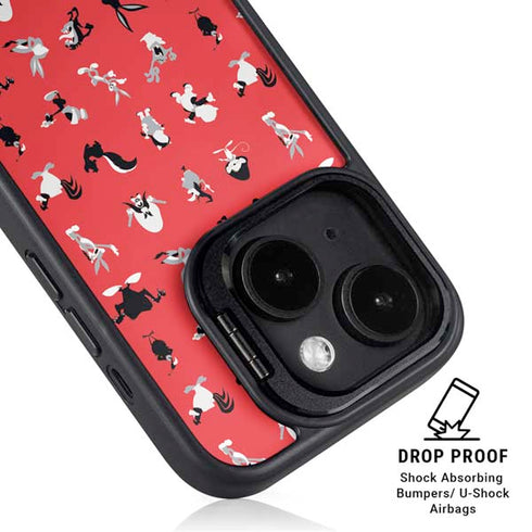 Looney Tunes Identity Red Pattern iPhone 15 Plus Kickstand Case