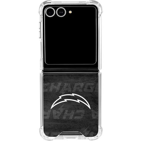 NFL Los Angeles Chargers Black & White Galaxy Z Flip7 Clear Case