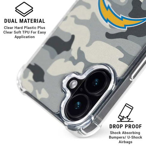 NFL Los Angeles Chargers Camo iPhone 16 Plus Clear Case