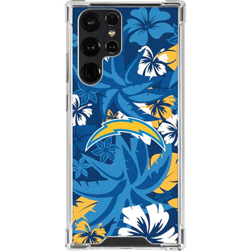 NFL Los Angeles Chargers Tropical Print Galaxy S23 Ultra Clear Case