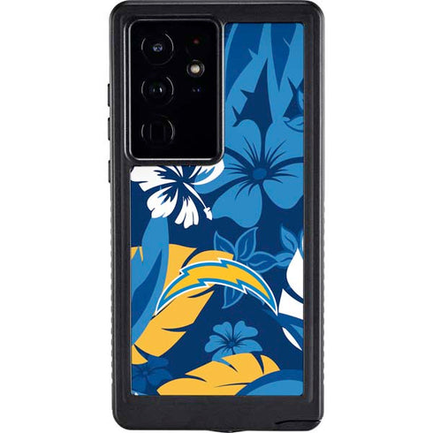 NFL Los Angeles Chargers Tropical Print Galaxy S24 Ultra Waterproof Case