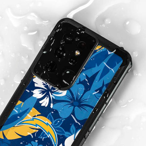 NFL Los Angeles Chargers Tropical Print Galaxy S24 Ultra Waterproof Case