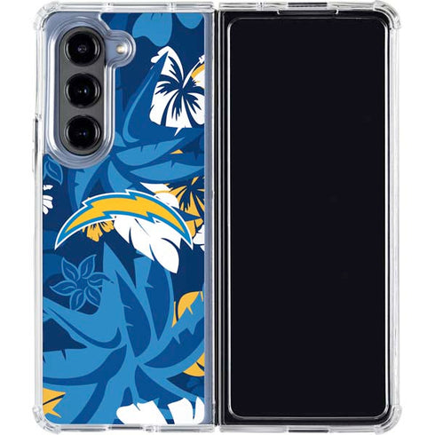 NFL Los Angeles Chargers Tropical Print Galaxy Z Fold5 5G Clear Case