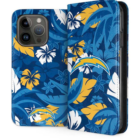 NFL Los Angeles Chargers Tropical Print iPhone 15 Pro Folio Case