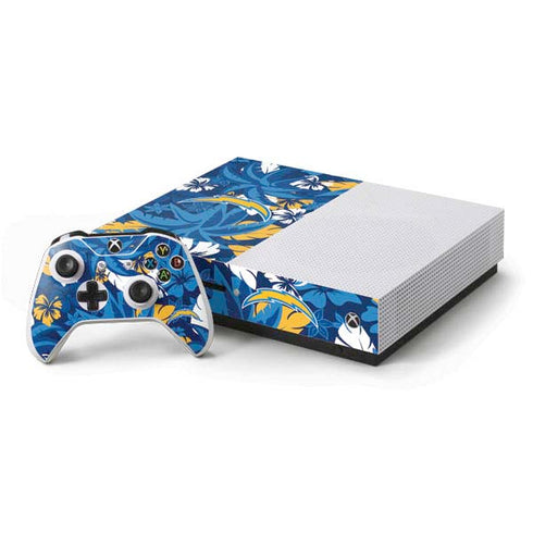 NFL Los Angeles Chargers Tropical Print Xbox One S Console and Controller Bundle Skin