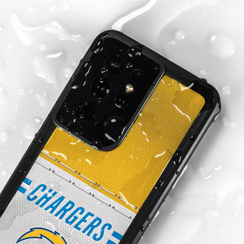 NFL Los Angeles Chargers White Striped Galaxy S24 Ultra Waterproof Case