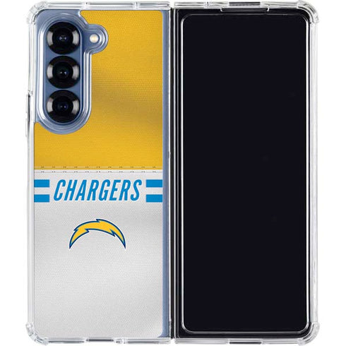 NFL Los Angeles Chargers White Striped Galaxy Z Fold6 Clear Case