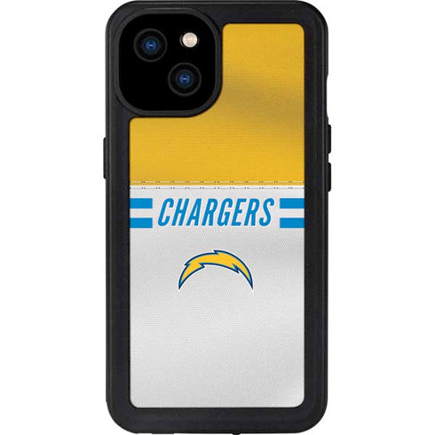 NFL Los Angeles Chargers White Striped iPhone 15 Plus Waterproof Case
