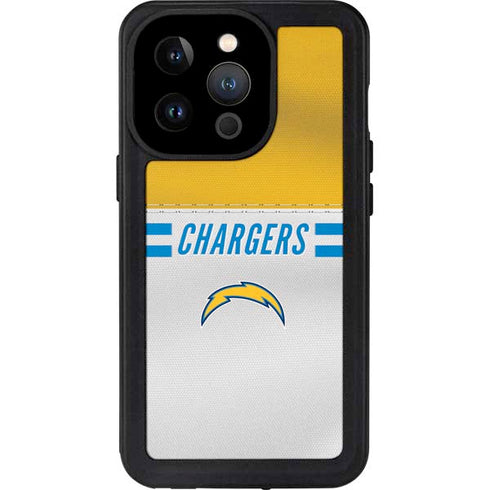 NFL Los Angeles Chargers White Striped iPhone 15 Pro Waterproof Case