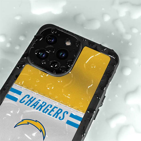 NFL Los Angeles Chargers White Striped iPhone 15 Pro Waterproof Case