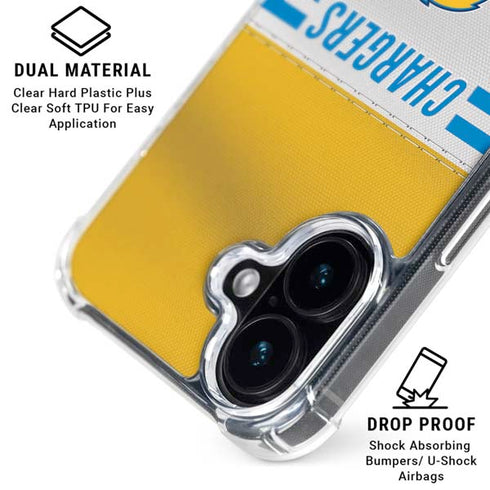 NFL Los Angeles Chargers White Striped iPhone 16 Plus Clear Case