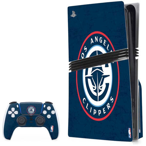 NBA Los Angeles Clippers Distressed Blue PS5 Pro Disk Bundle Skin