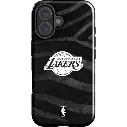 NBA Los Angeles Lakers Black Animal Print iPhone 16 Plus Impact Case